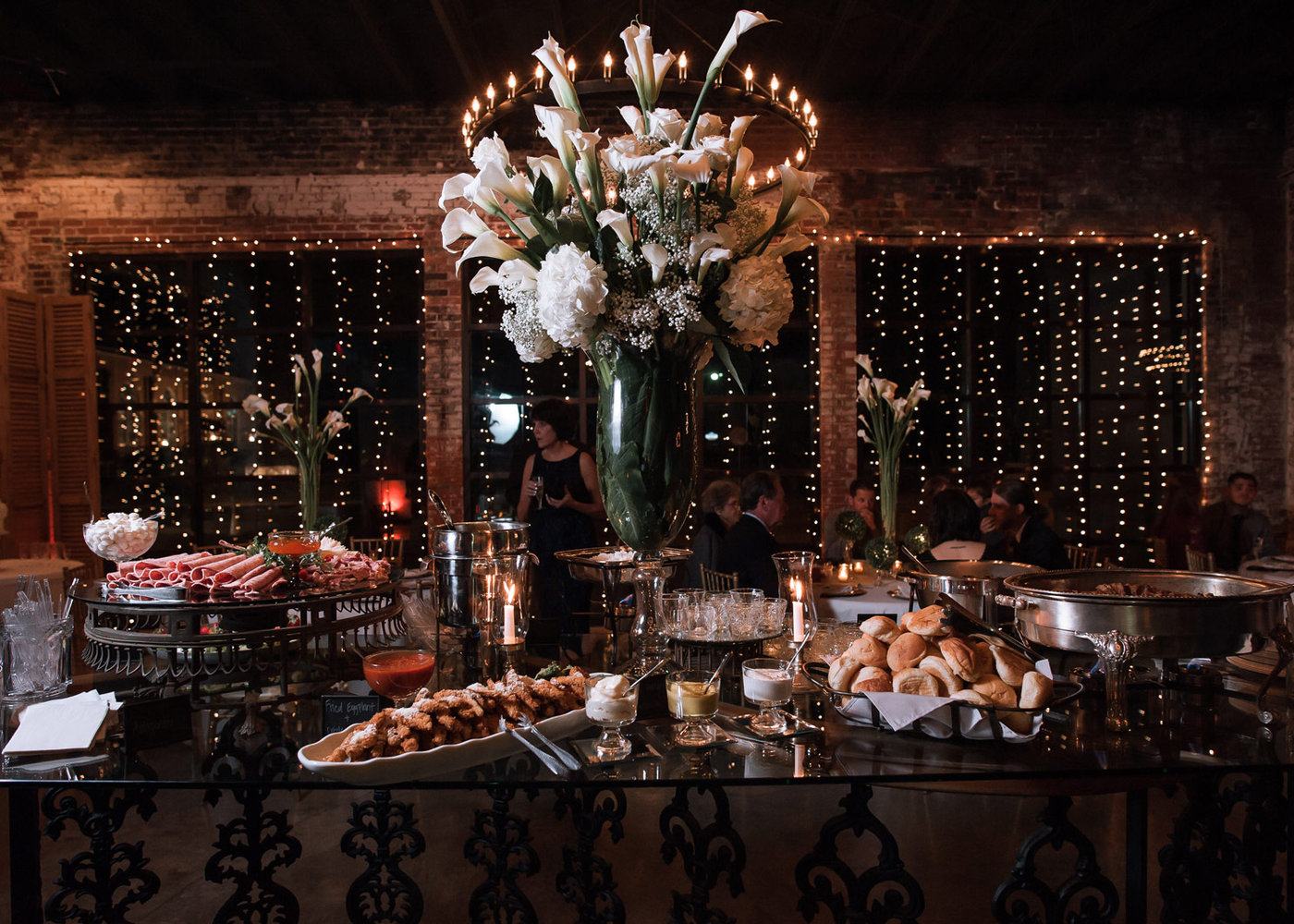 Catering display of trays and hors d'oeuvres prepared by Morel's