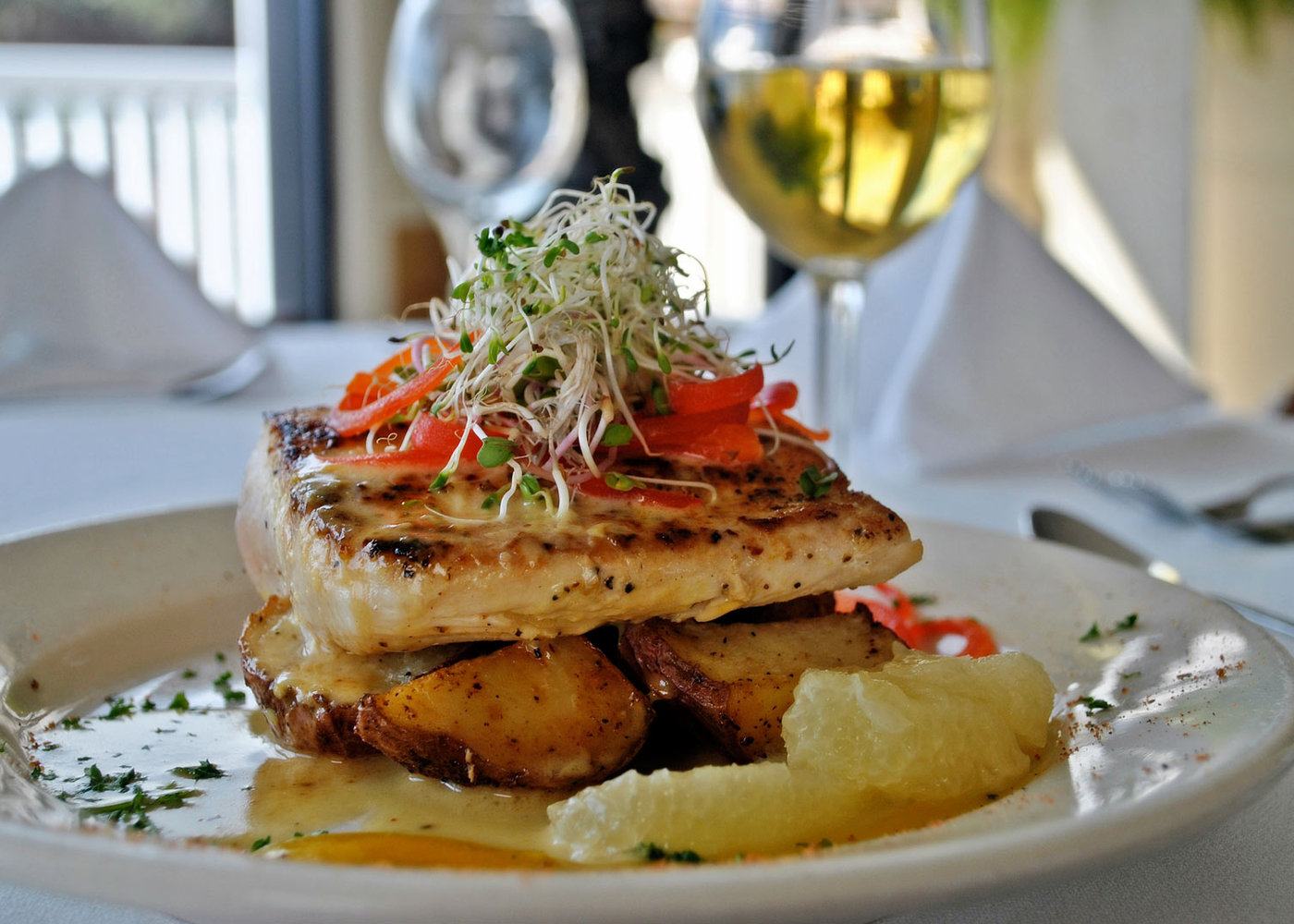 A plated Louisiana entrée prepared at Morel's Restaurant