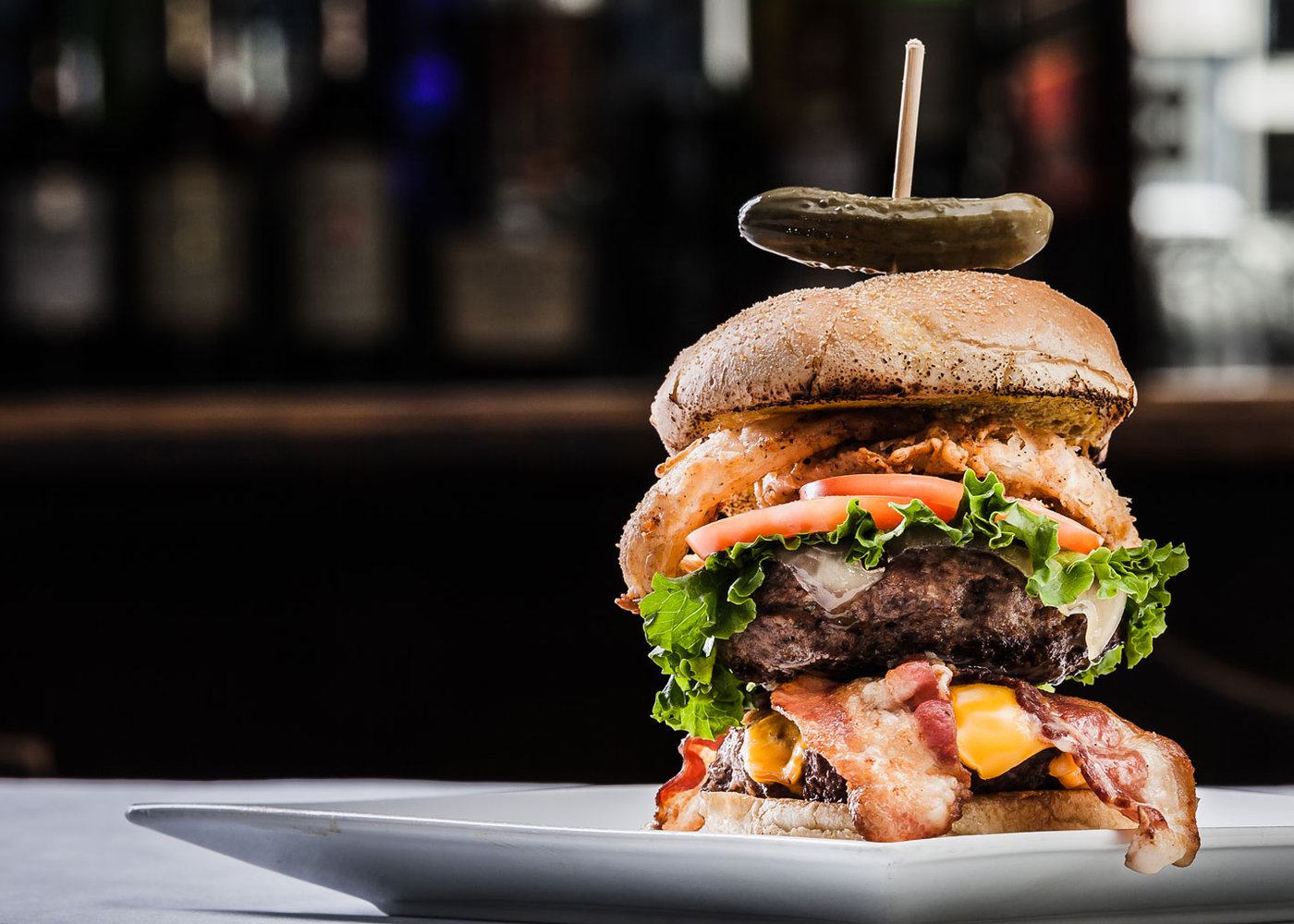 Classic hamburger with bacon on a brioche bun